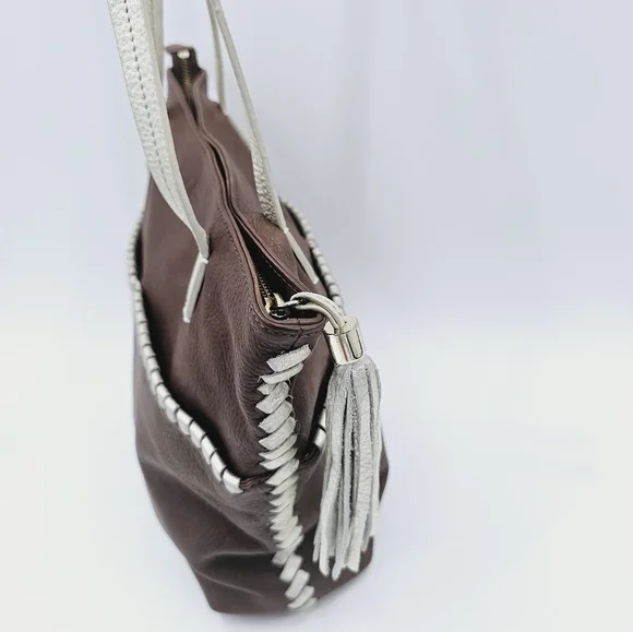 Jack Rogers Brown Leather Shoulder Bag Purse with Tassel - Picture 6 of 16